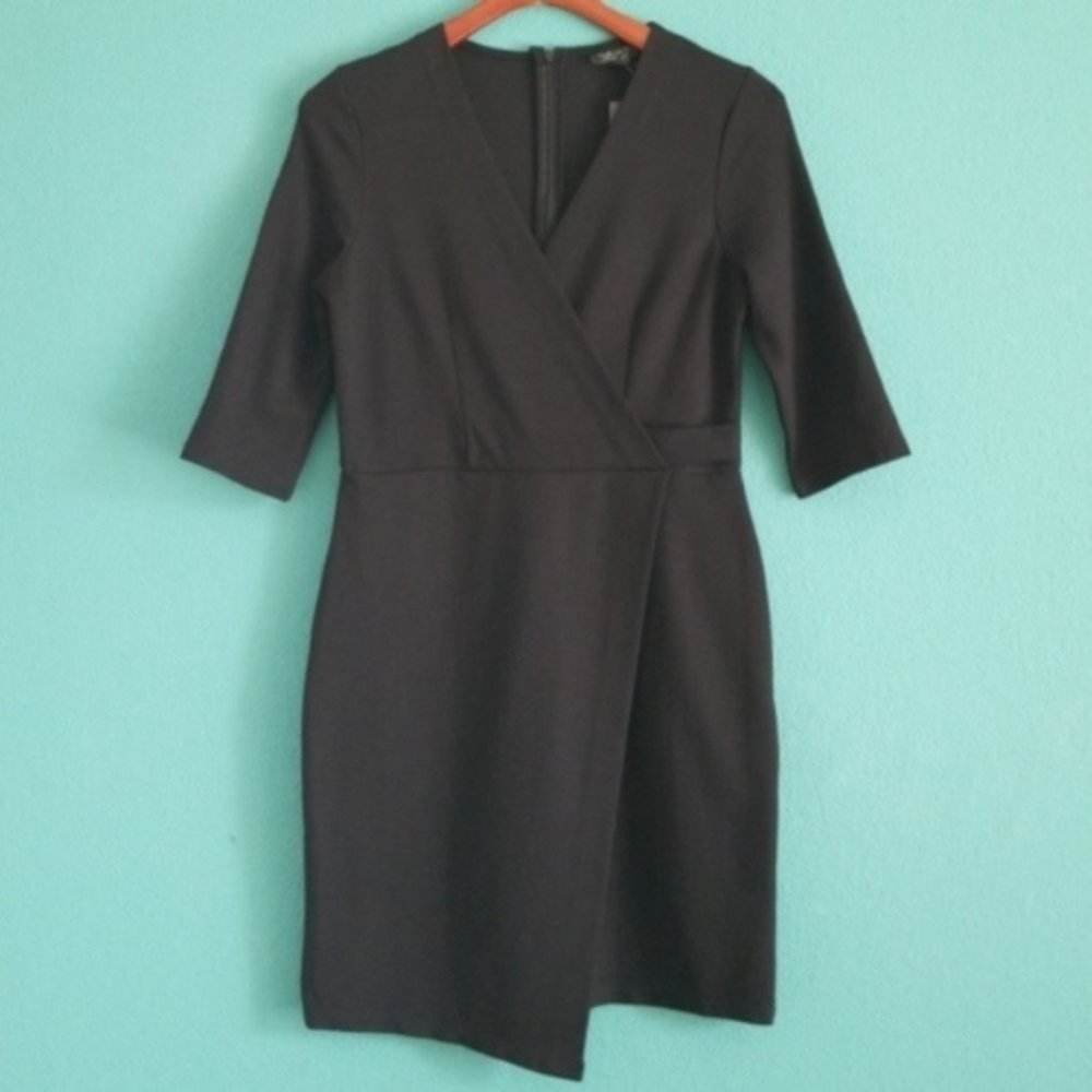 NWT {Topshop} Black V-neck Wrap 3/4 Sleeve Dress